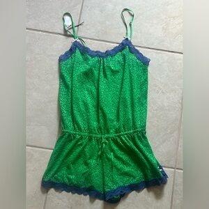 Intimate Sleepwear romper Green and Blue Lace